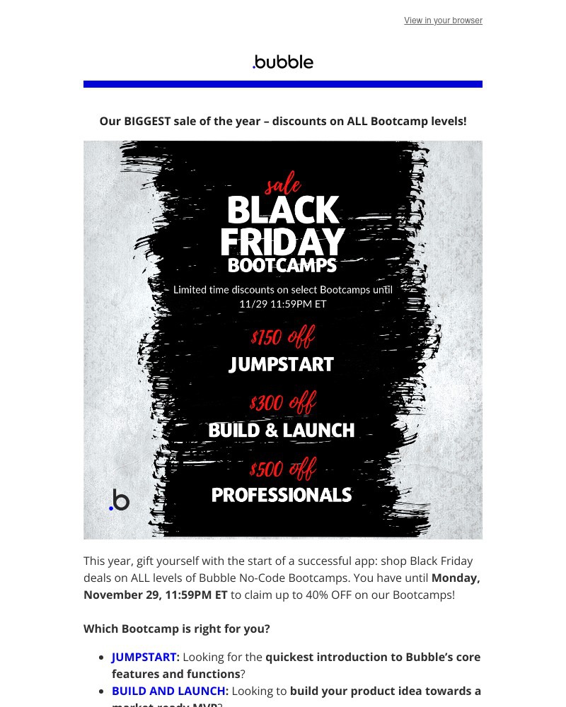 Bubble - Black Friday SALE on Bootcamps STARTS NOW!