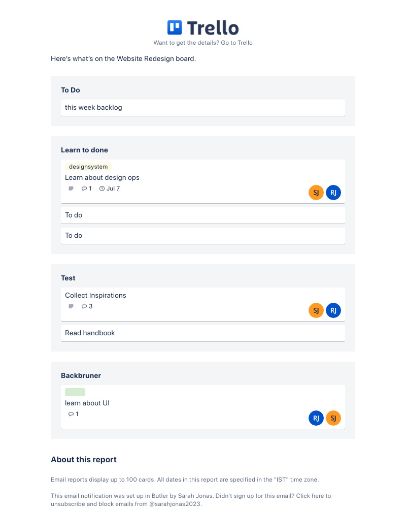 Trello - Board snapshot: Website Redesign