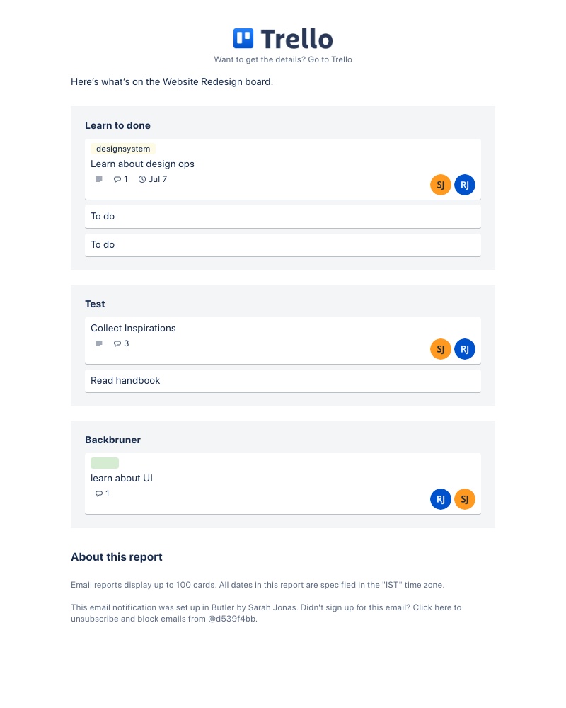 Trello - Board snapshot: Website Redesign