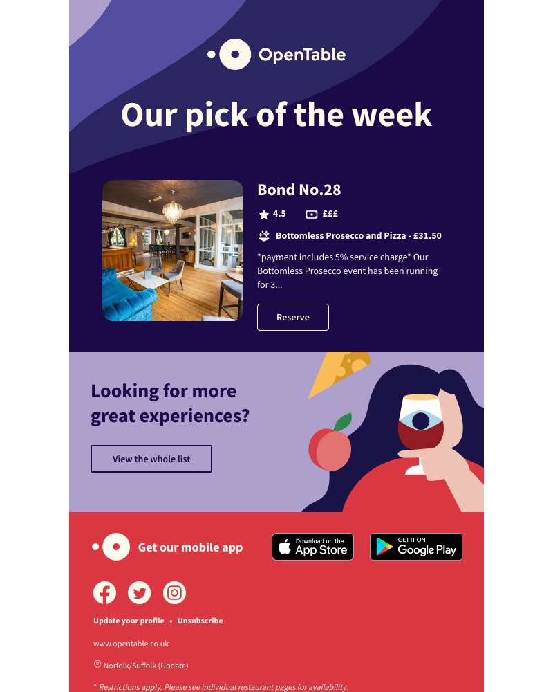 OpenTable - Bond No.28: Bottomless Prosecco and Pizza