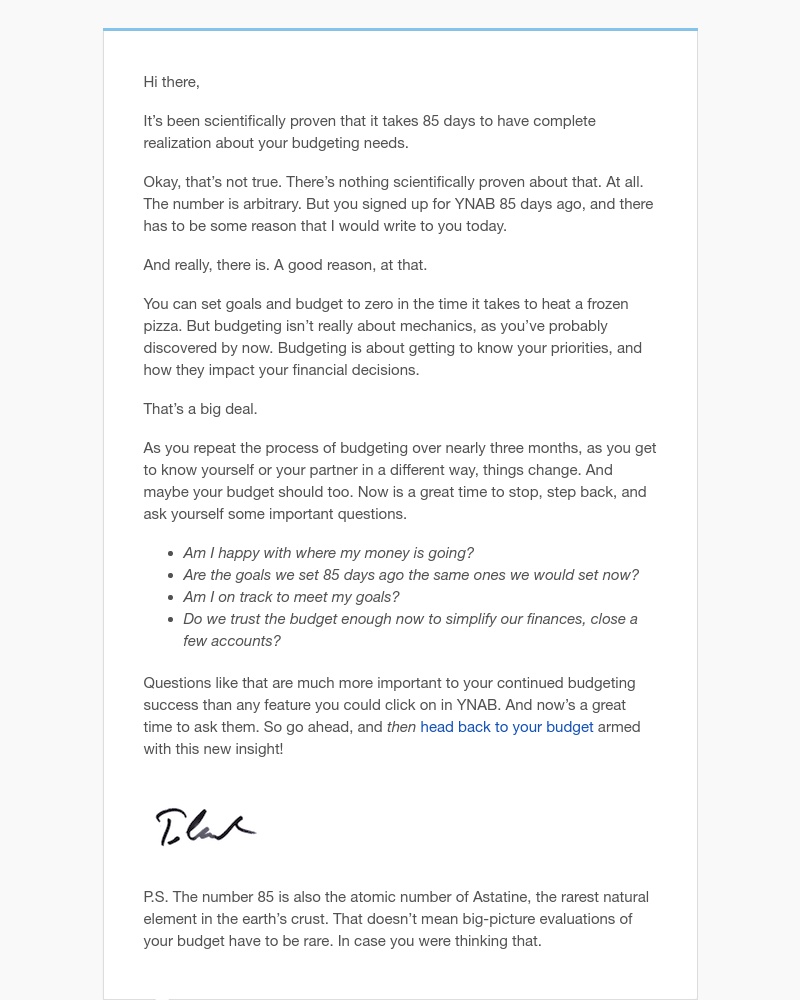 YNAB - Budgeting, the big picture, and the number 85