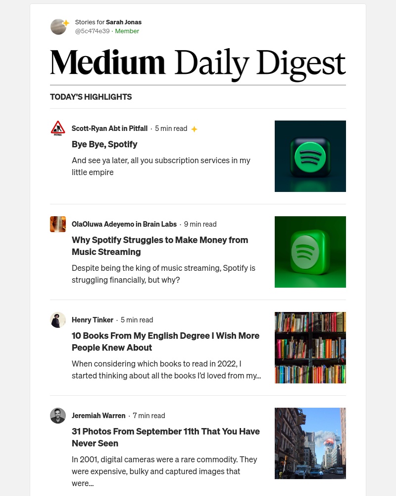 Medium - Bye Bye, Spotify | Scott-Ryan Abt in Pitfall