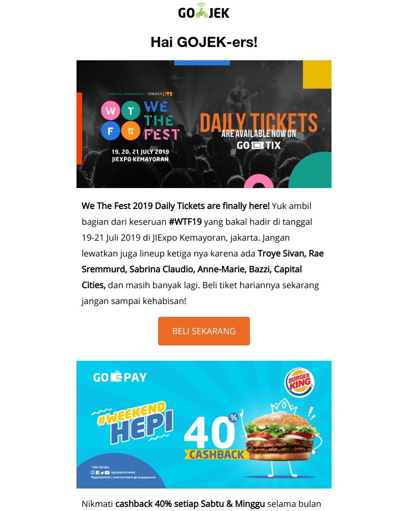 Go-Jek - Cari diskon cashback sampai tiket WTF? Semua bisa kamu temukan di sini!