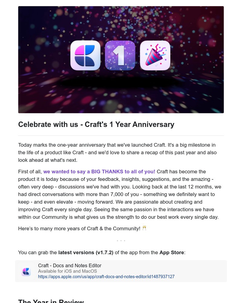 Craft - Celebrate with us - Craft's 1 Year Anniversary