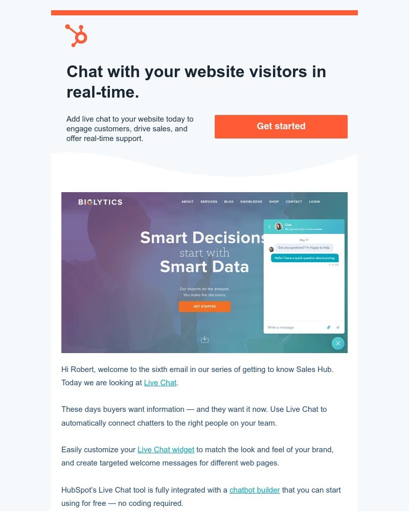 HubSpot CRM - Chat with your website visitors in real-time.