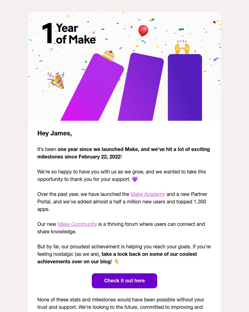 Make.com - Cheers to 1 year of Make! 🥳