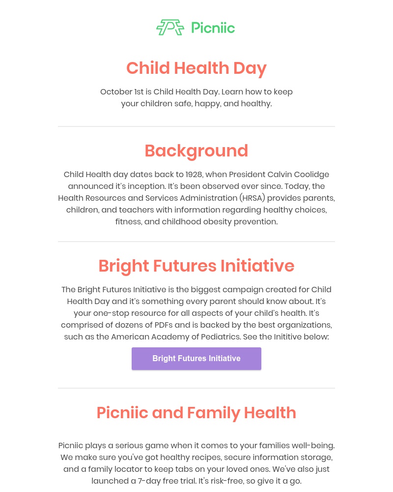 Picniic - Child Health Day - how you can keep your family safe, happy, and healthy