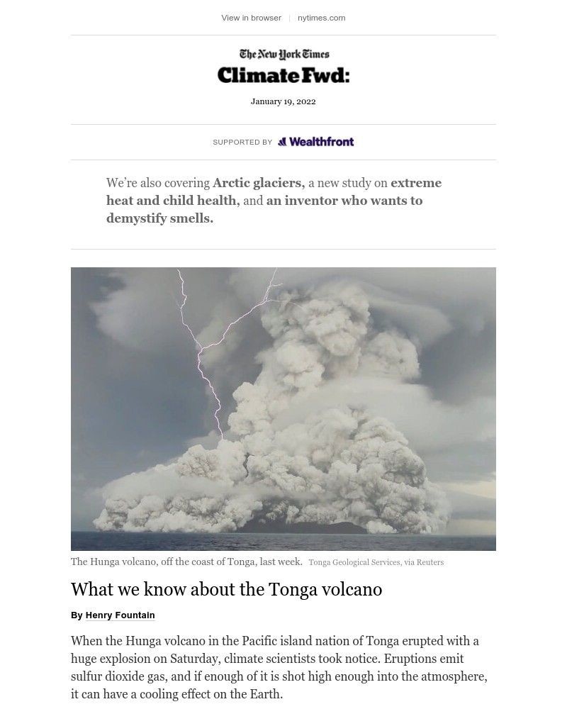 The New York Times - Climate Fwd: What we know about the Tonga volcano