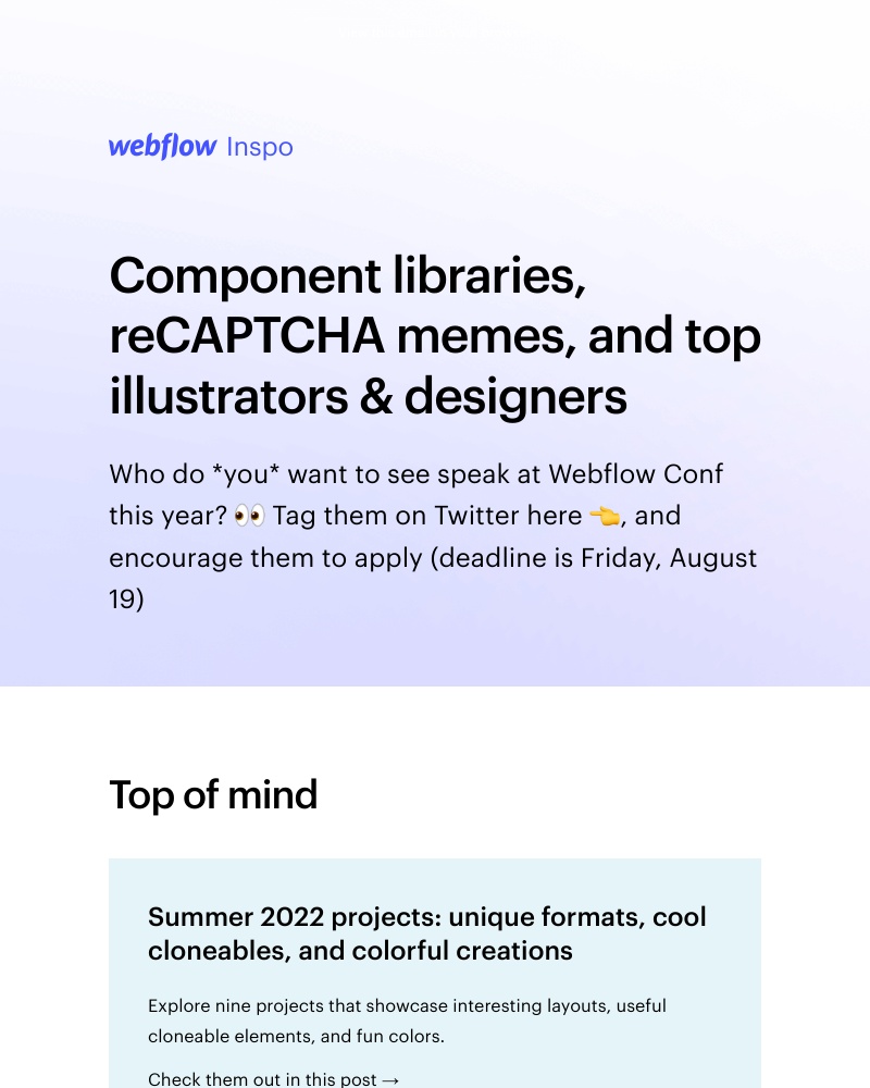 Webflow - Component libraries, reCAPTCHA memes, and top illustrators & designers π©βπ¨