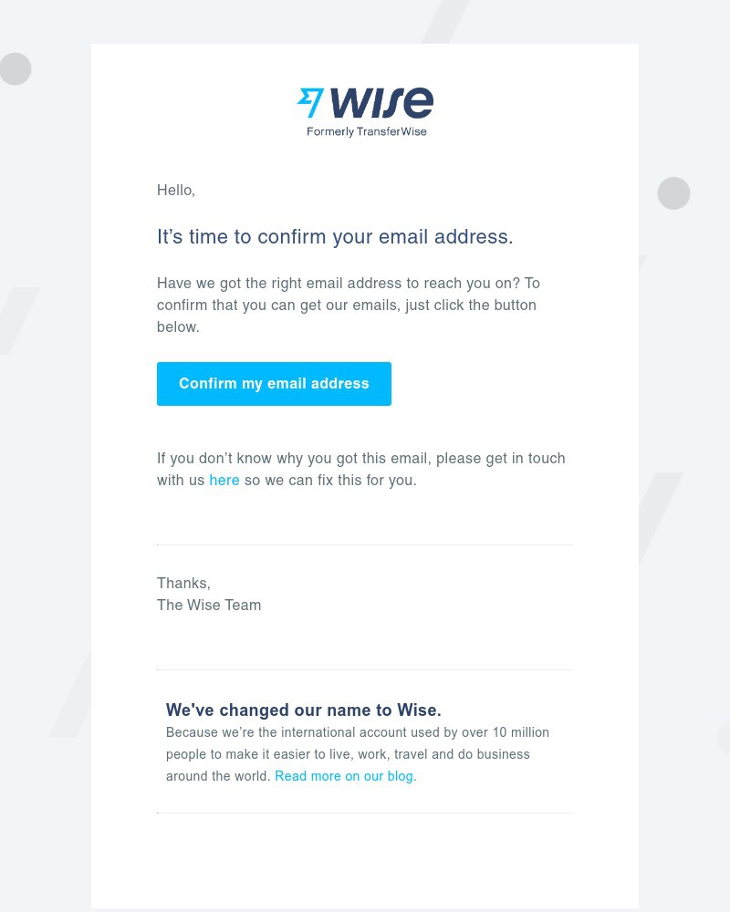 Wise - Confirm your email address