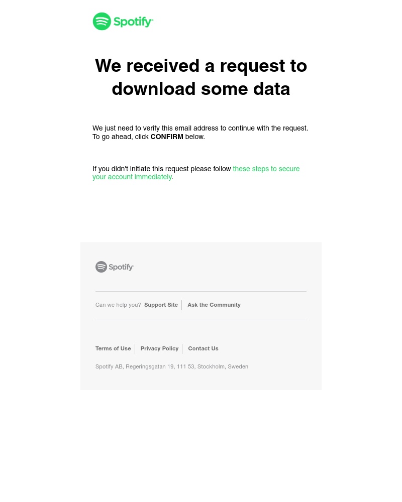 Spotify - Confirm your Spotify data request