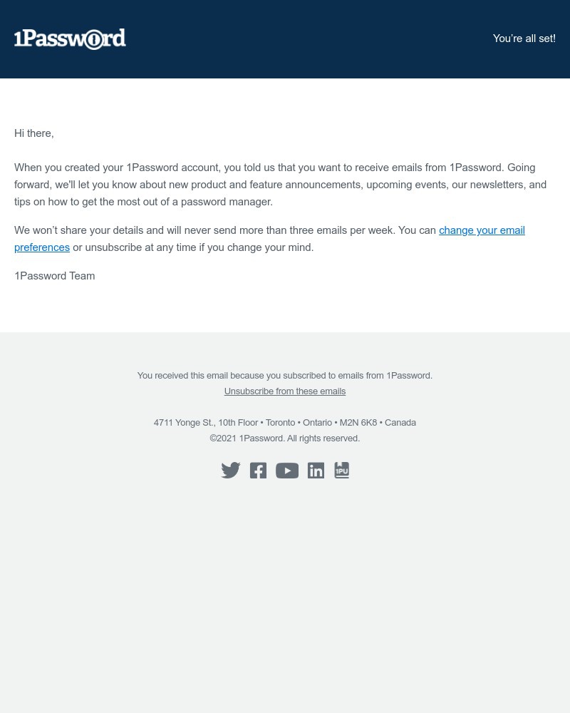 1Password - Confirmation of email preferences