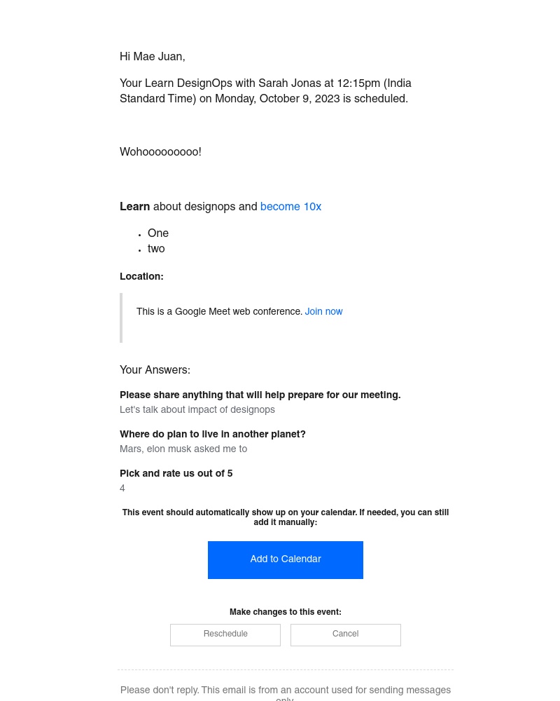 Calendly - Confirmed: Learn DesignOps with Sarah Jonas on Monday, October 9, 2023