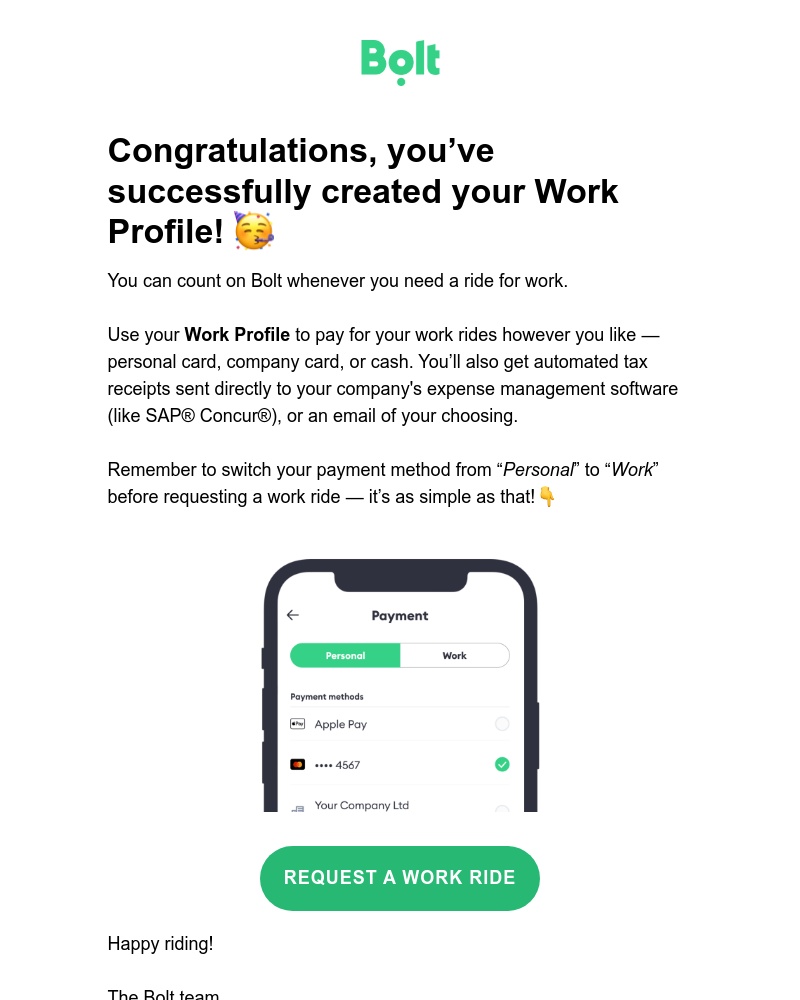 Bolt - Congratulations, your Work Profile is ready! 🚀