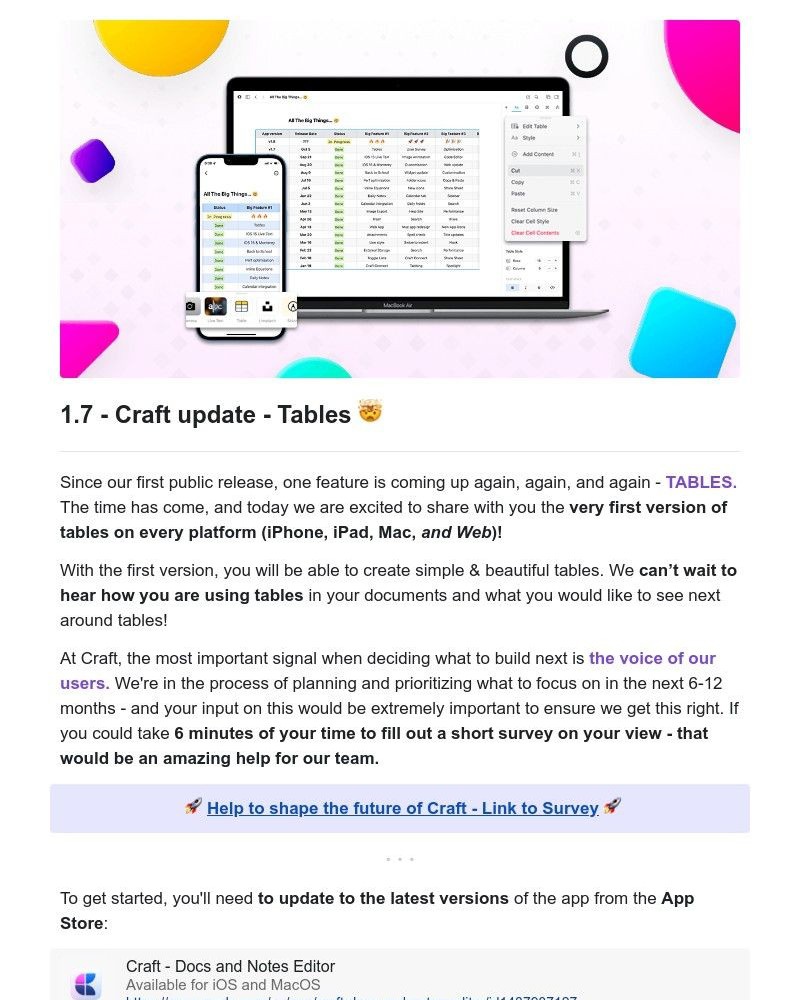 Craft - Craft update - Tables!