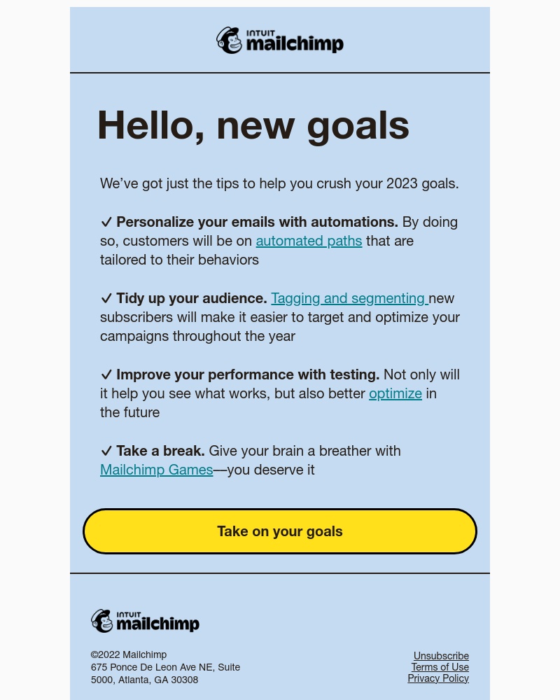 Mailchimp - Crushing your 2023 goals starts here