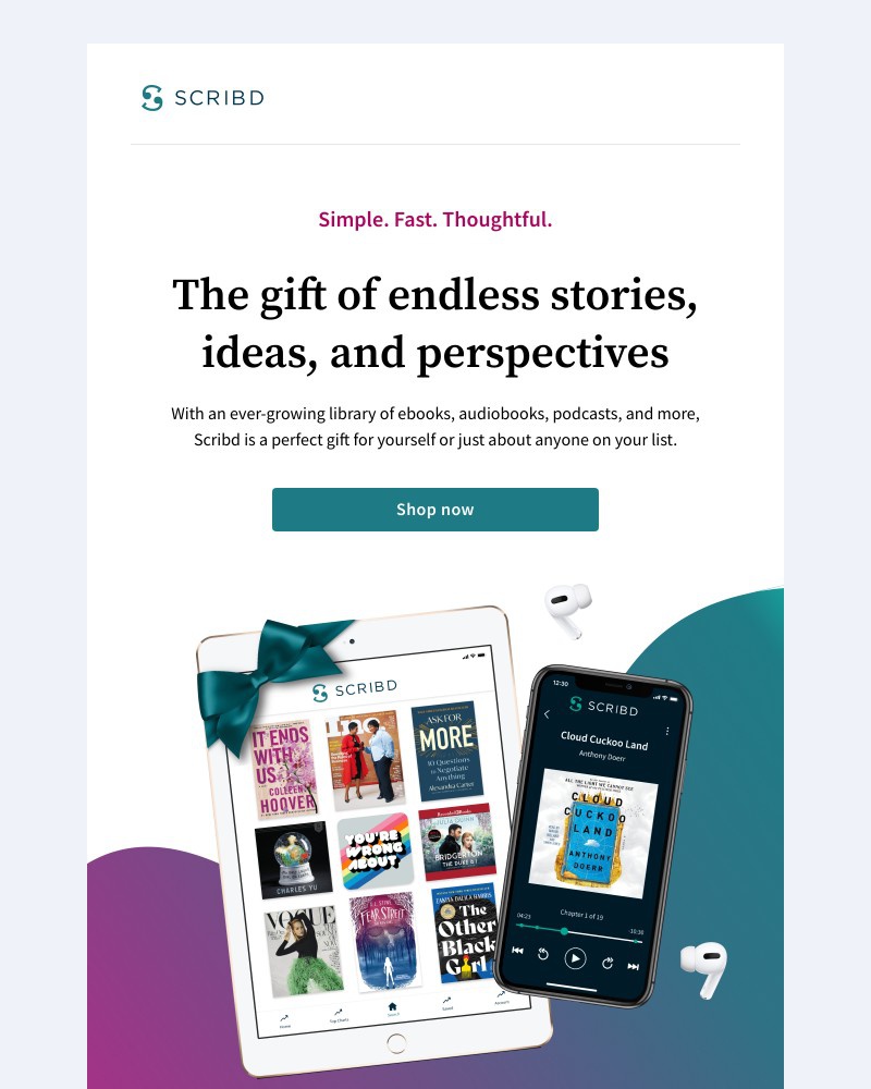 Scribd - Cyber Monday: Get 20% off holiday gift subscriptions π