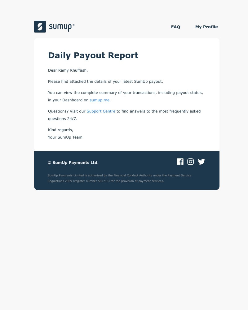 SumUp - Daily Payout Report