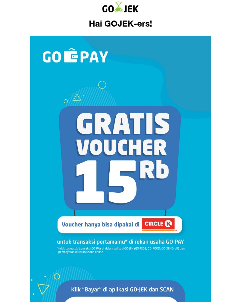 Go-Jek - Dapatkan voucher GRATIS Rp15.000 di Circle K!