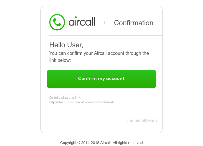 Aircall - Confirmation instructions