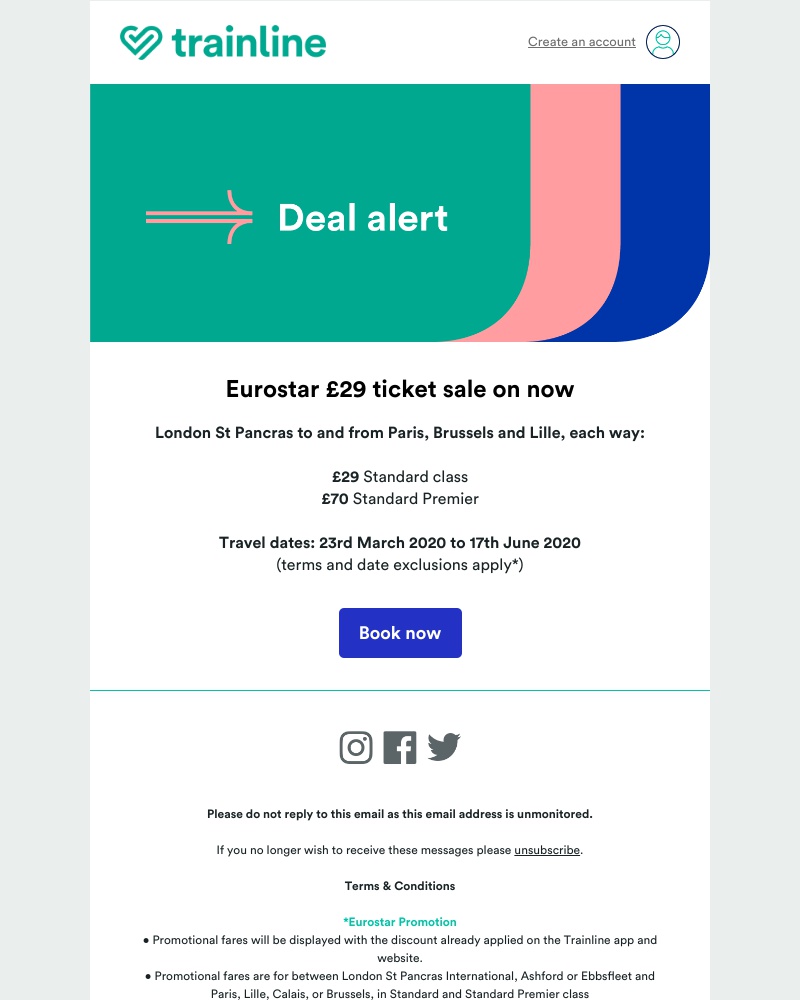 Trainline - Deal Alert: £29 Eurostar ticket sale on now