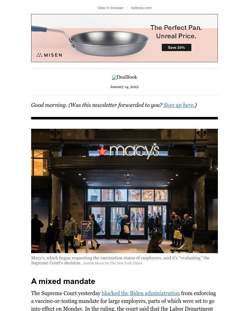 The New York Times - DealBook: Vaccine mandates get messier