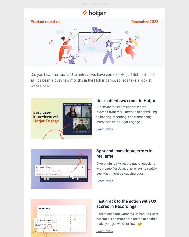 Hotjar - December Product Round-up: User interviews, UX scores, Hotjar Learning, and more!