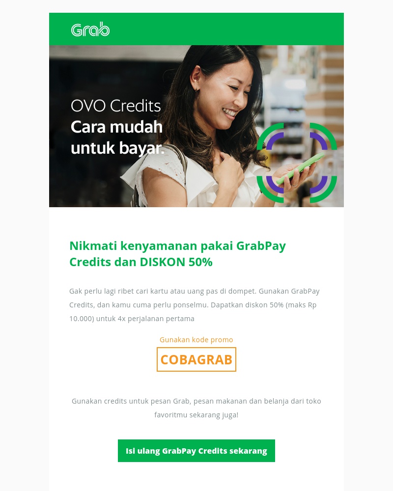 Grab - DISKON 50% mengisi ulang dompet GrabPay dengan GrabPay Credits