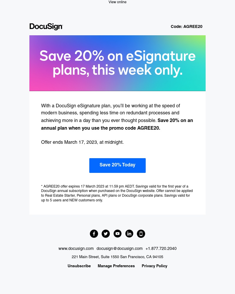 Docusign - DocuSign eSignature is fast and easy, and it’s 20% off