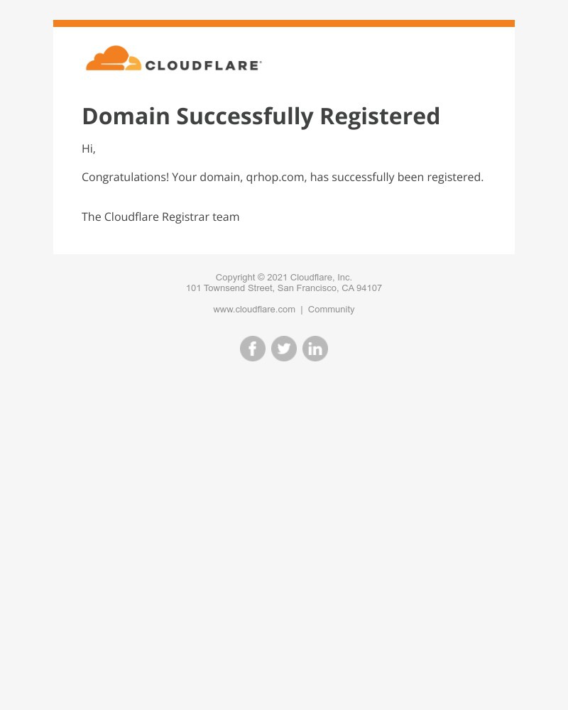 Cloudflare - Domain registered - qrhop.com