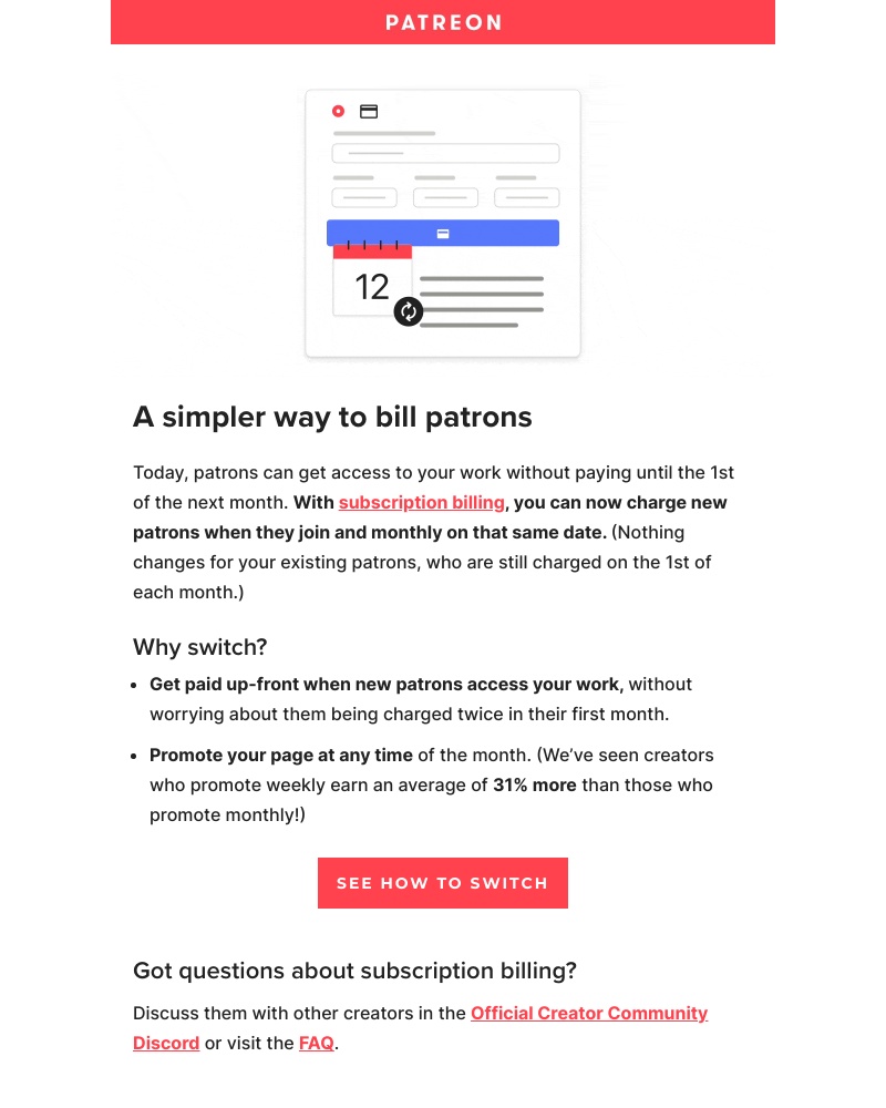 Patreon - Don’t forget! There’s a simpler way to bill patrons