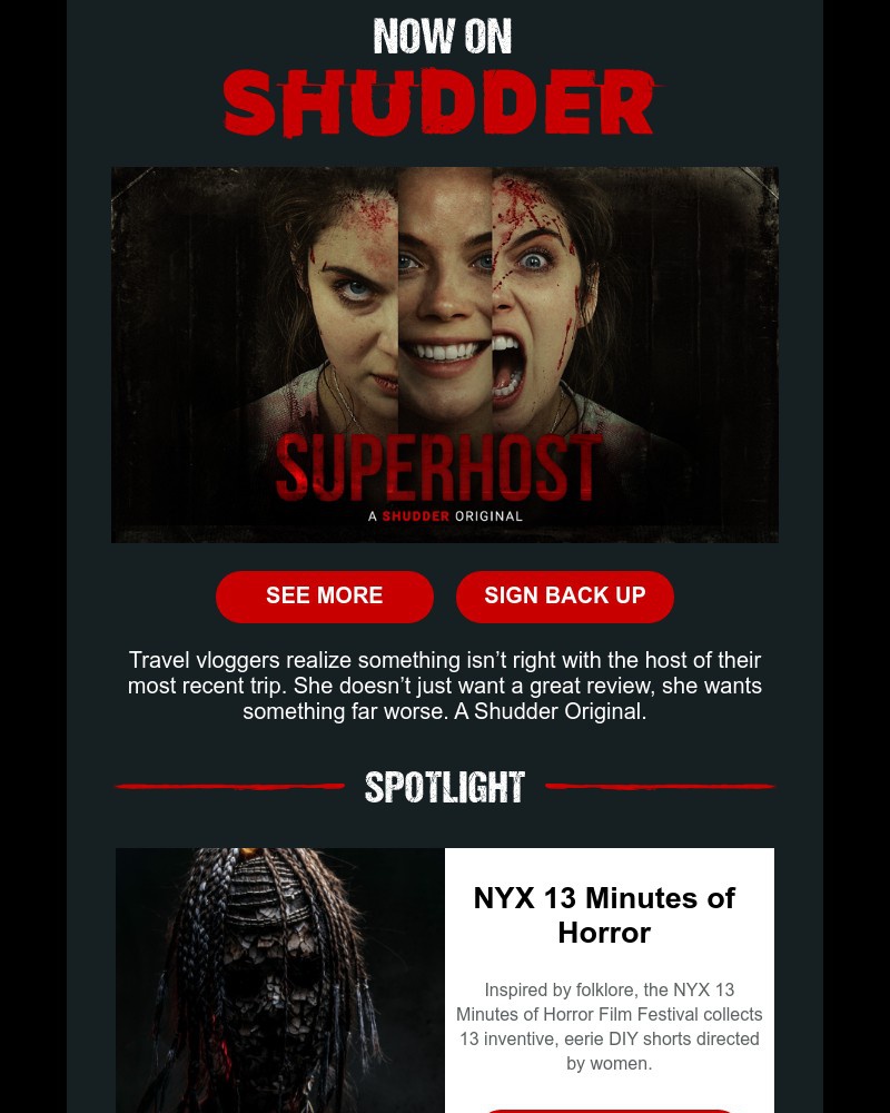 Shudder - Don't Forget to Like and Survive 🔪. Stream 'Superhost' Now.