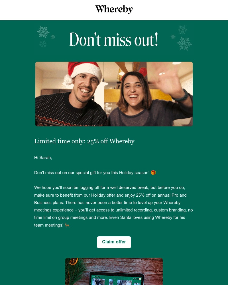Whereby - Don't miss out on 25% off this Holiday season