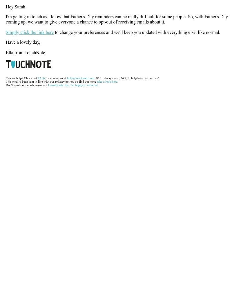 TouchNote - Don't want any Father's Day reminders? Just let us know.