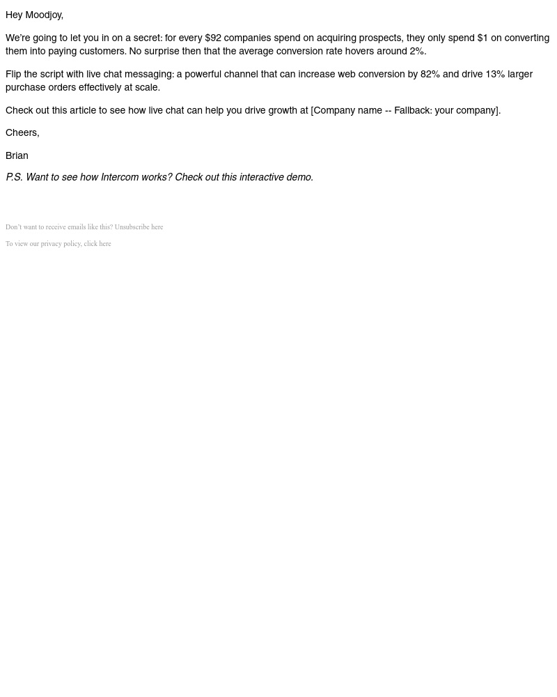 Intercom - Drive 82% more web conversions with live chat