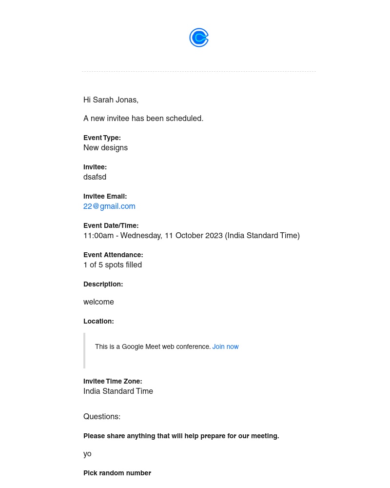 Calendly - dsafsd is attending New designs - 11:00am Wed, 11 Oct 2023