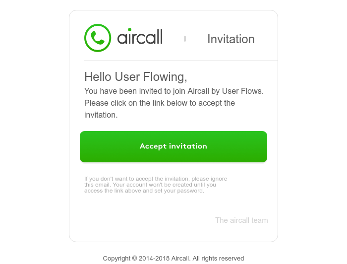 Aircall - Invitation instructions