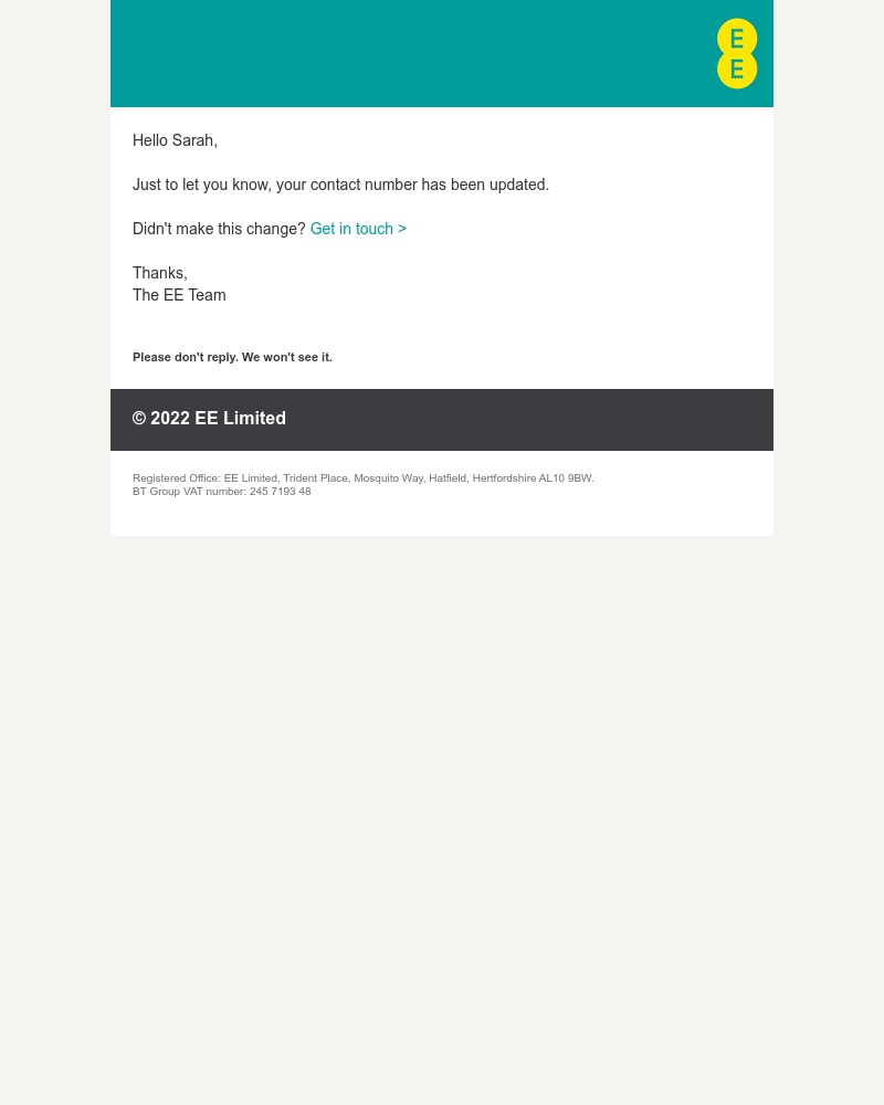 EE - EE - A change on your account