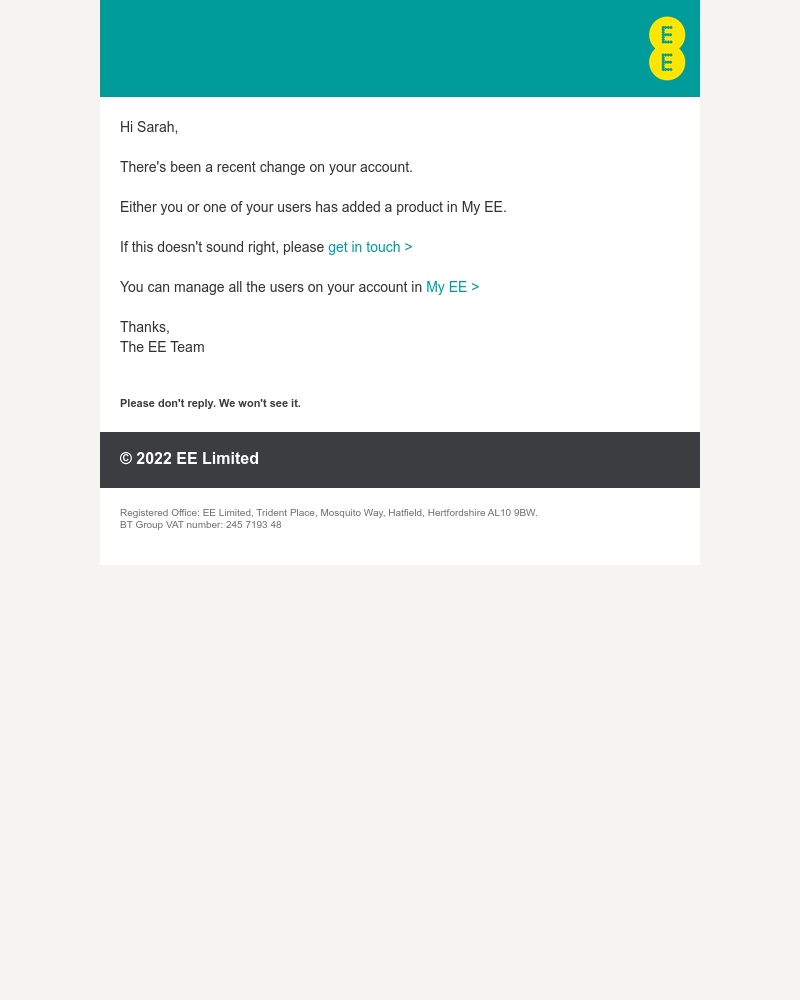 EE - EE - Changes to your account