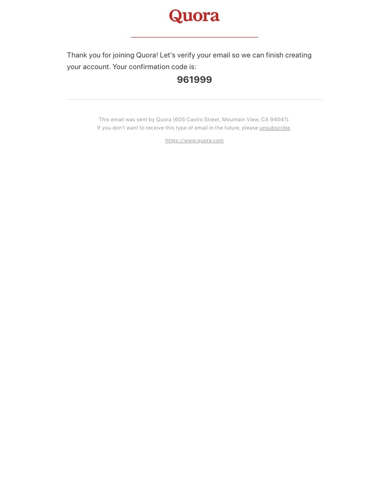 Quora - Email Confirmation