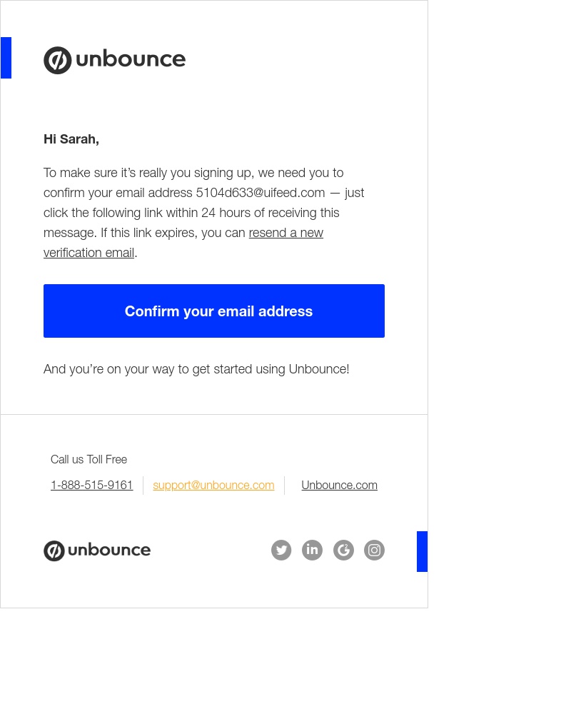 Unbounce - Email verification needed