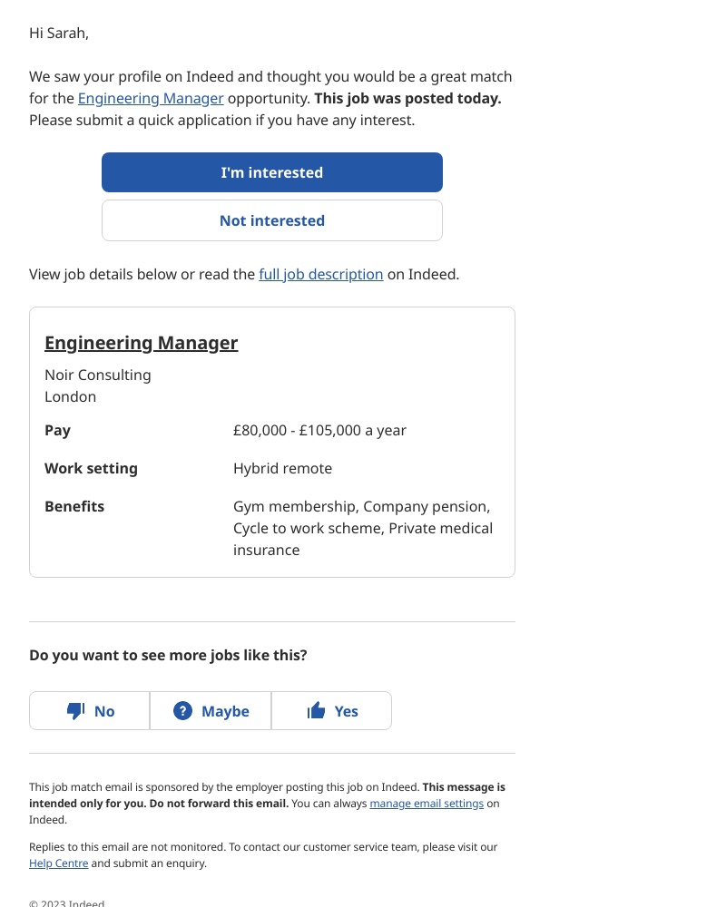 Indeed - Engineering Manager @ Noir Consulting