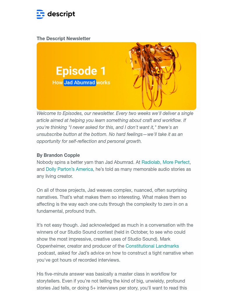 Descript - Episode 1: Jad Abumrad's workflow