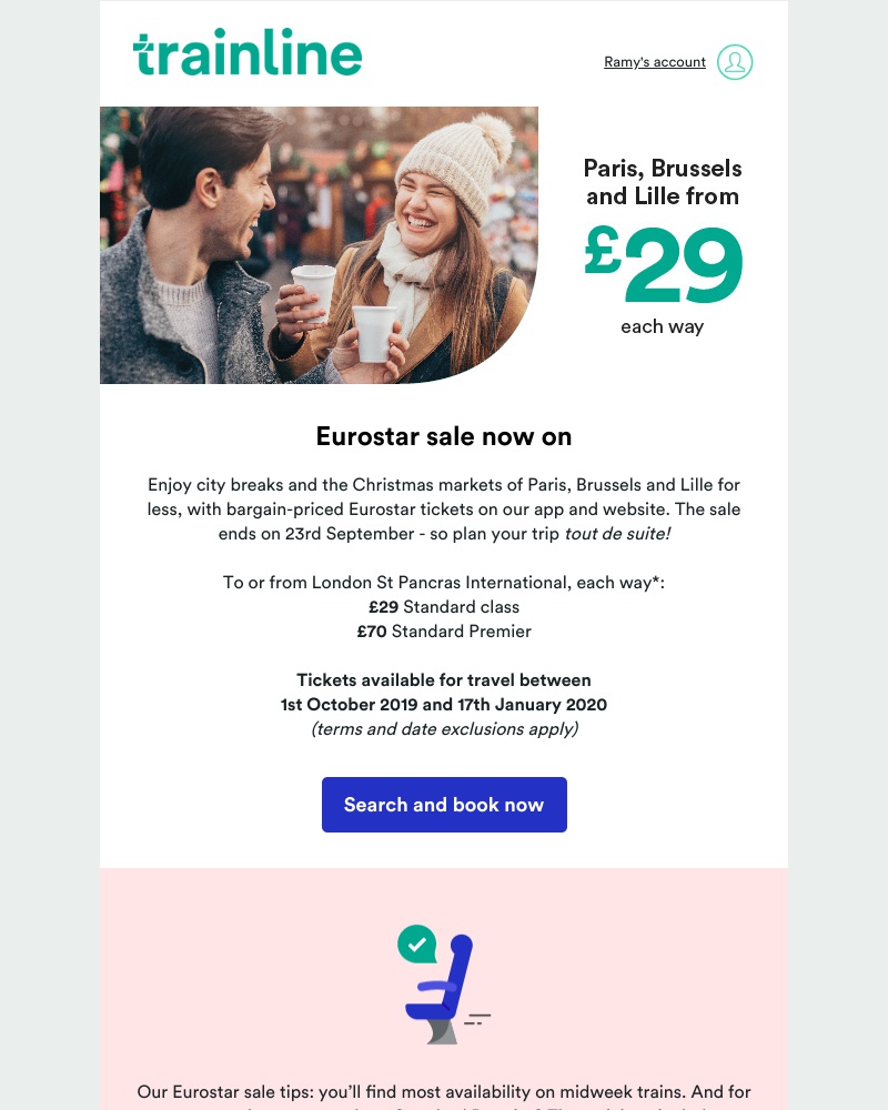 Trainline - Eurostar £29 ticket sale now on – Paris, Brussels and Lille