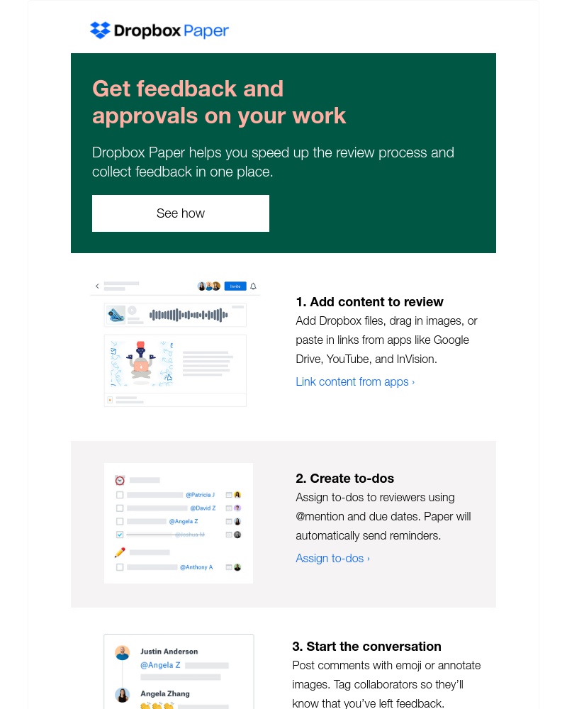 Dropbox Paper - Exchange feedback without messy email threads and meetings