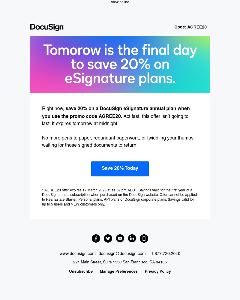 Docusign - Exclusive offer: 20% off savings end soon