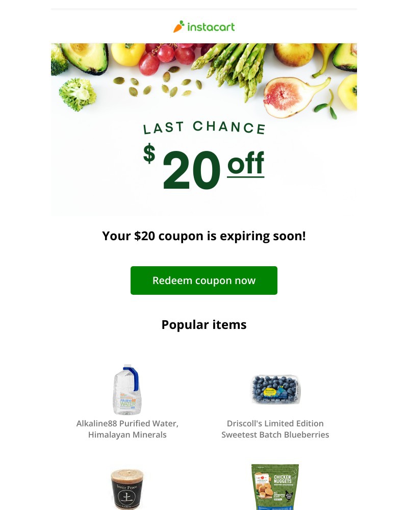 Instacart - 💵 Expiring soon! Claim your $20 coupon!