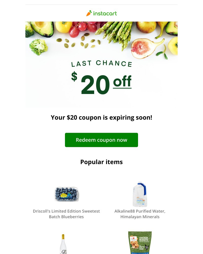 Instacart - 💵 Expiring soon! Claim your $20 coupon!