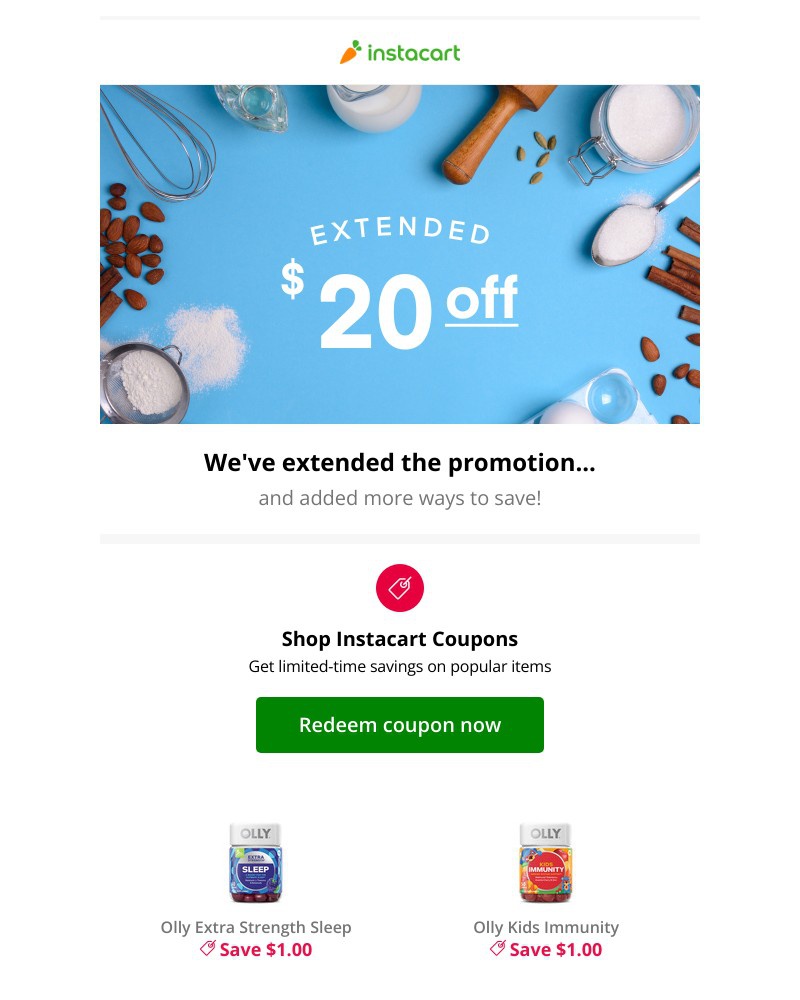 Instacart - 🎉 Extended for you: $20 off your first order