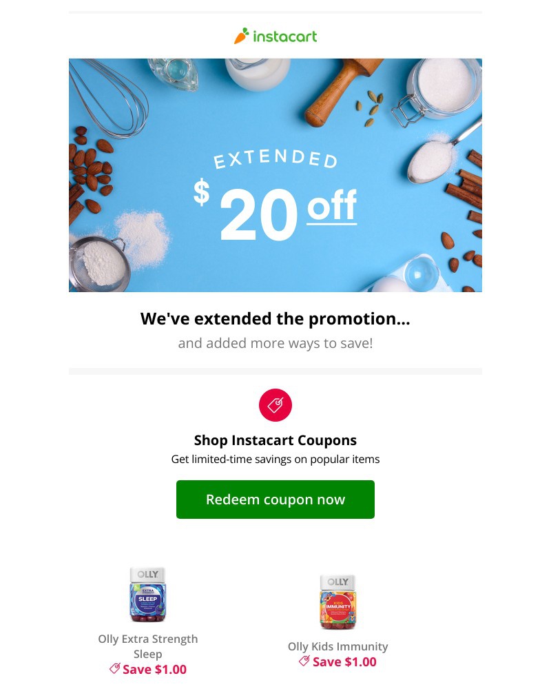 Instacart - 🎉 Extended for you: $20 off your first order